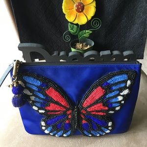 KATE SPADE RARE PRE-LOVED AUTHENTIC ROYAL BLUE BEADED BUTTERFLY DESIGN CLUTCH